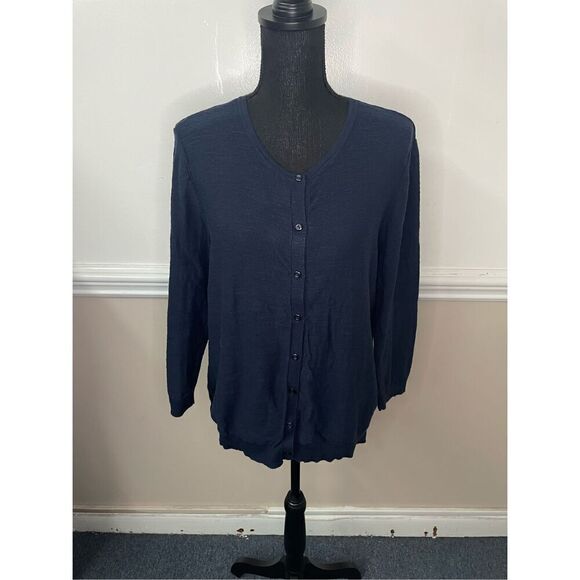 Loft Outlet Navy Button Up Blouse Size Large - Picture 1 of 6